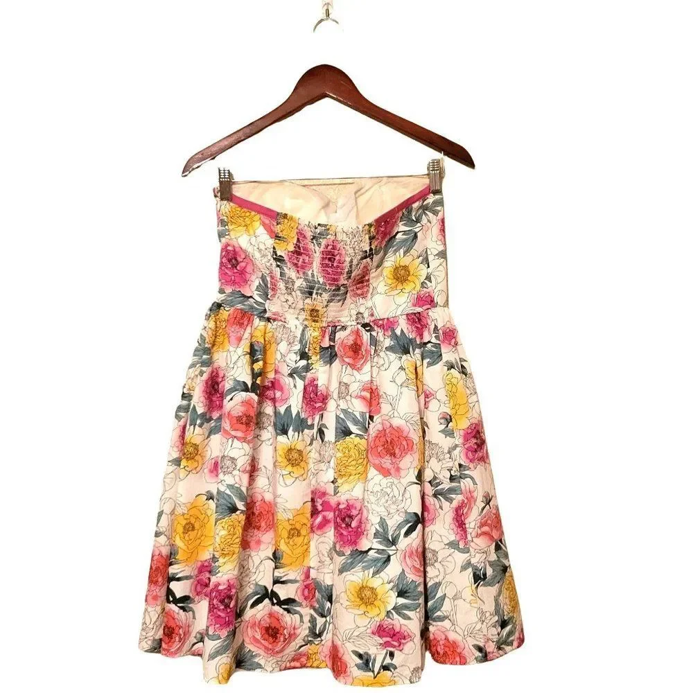 Kandy Kiss Womens Dress White L Strapless Floral Knee Length